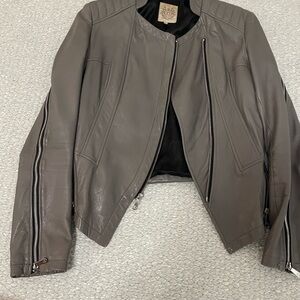 Women's Gray Leather Jacket